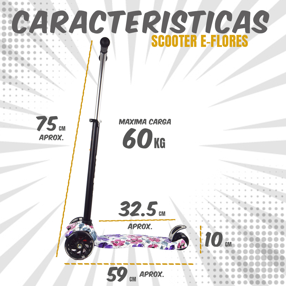 iNFANCiA FELiZ Scooter, monopatín, patín del Diablo, Patinete con 4 Ruedas Luz Led para Niños de 3 a 12 años, diseño Girly en sueños, Ligero y fácil de almacenar 