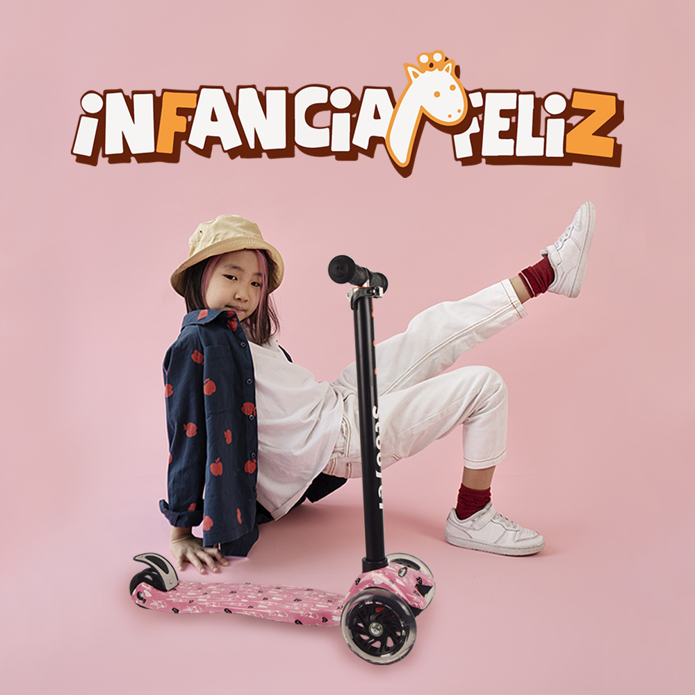iNFANCiA FELiZ Scooter, monopatín, patín del Diablo, Patinete con 4 Ruedas Luz Led para Niños de 3 a 12 años, diseño Girly en sueños, Ligero y fácil de almacenar 