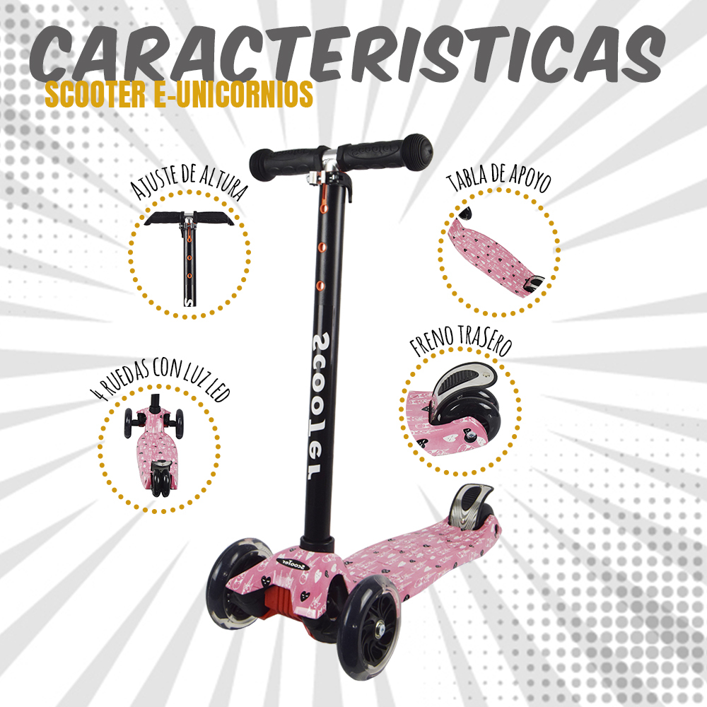 iNFANCiA FELiZ Scooter, monopatín, patín del Diablo, Patinete con 4 Ruedas Luz Led para Niños de 3 a 12 años, diseño Girly en sueños, Ligero y fácil de almacenar 
