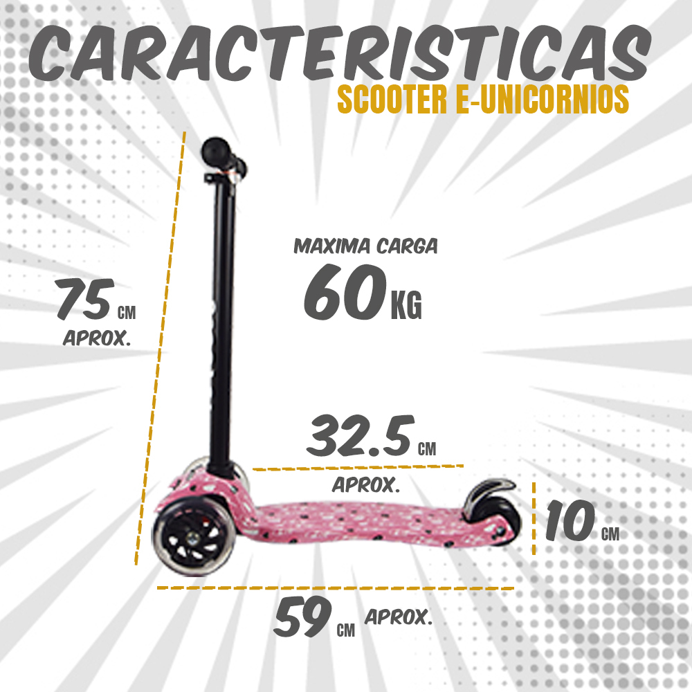 iNFANCiA FELiZ Scooter, monopatín, patín del Diablo, Patinete con 4 Ruedas Luz Led para Niños de 3 a 12 años, diseño Girly en sueños, Ligero y fácil de almacenar 