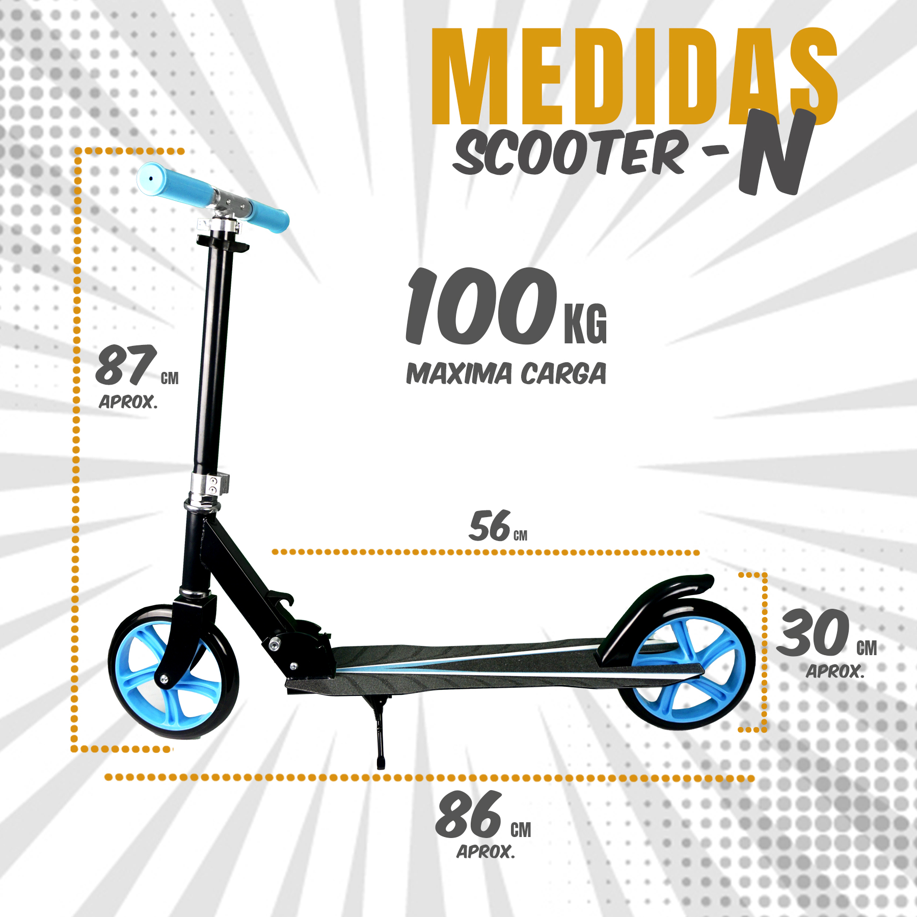 iNFANCiA FELiZ Scooter Patinete Plegable Ideal para Transportar en la Ciudad, monopatín, patín del Diablo, para Adolescentes y Adultos. soporta 100kg, Acero Reforzado