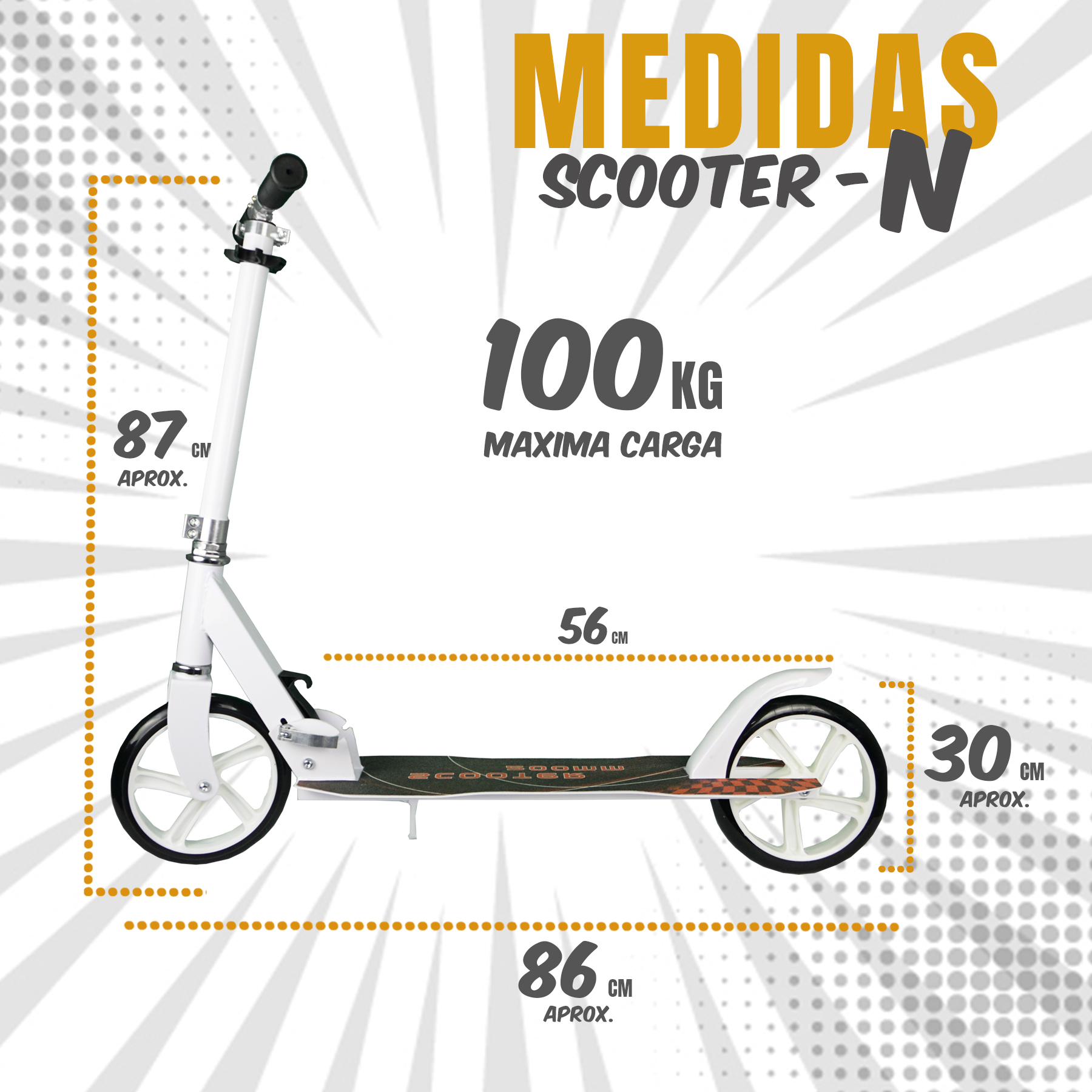 iNFANCiA FELiZ Scooter Patinete Plegable Ideal para Transportar en la Ciudad, monopatín, patín del Diablo, para Adolescentes y Adultos. soporta 100kg, Acero Reforzado