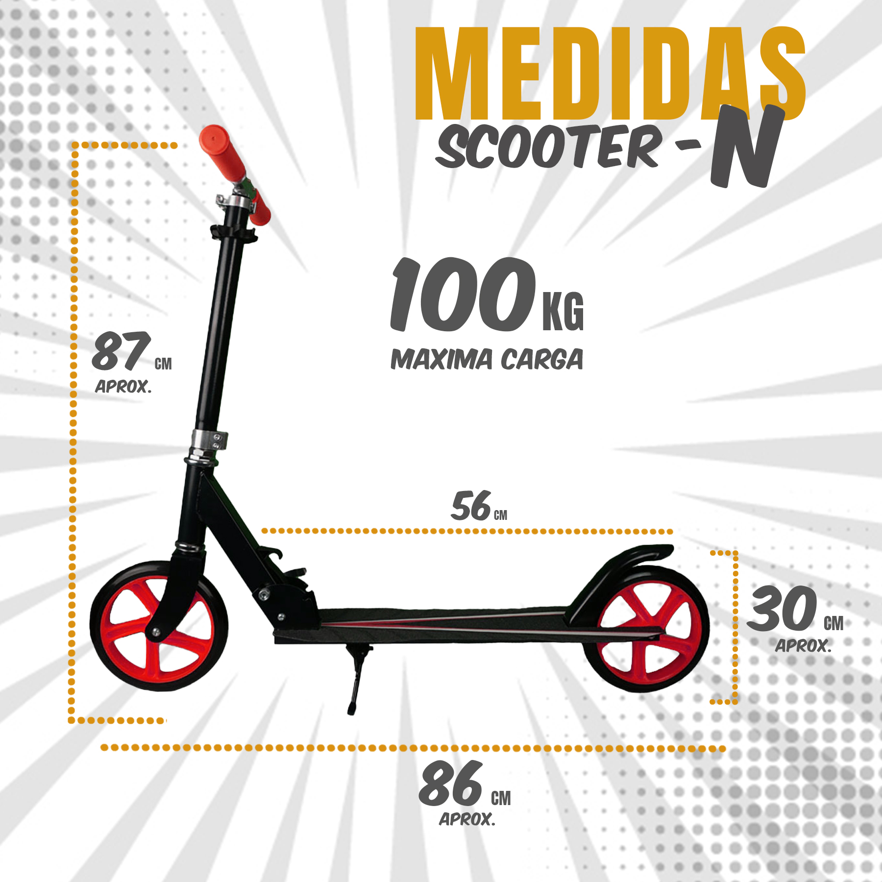 iNFANCiA FELiZ Scooter Patinete Plegable Ideal para Transportar en la Ciudad, monopatín, patín del Diablo, para Adolescentes y Adultos. soporta 100kg, Acero Reforzado