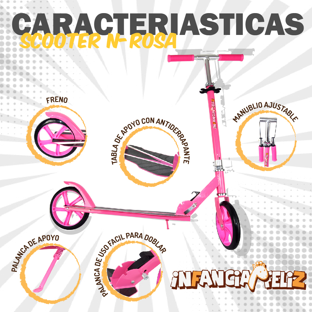 iNFANCiA FELiZ Scooter Patinete Plegable Ideal para Transportar en la Ciudad, monopatín, patín del Diablo, para Adolescentes y Adultos. soporta 100kg, Acero Reforzado