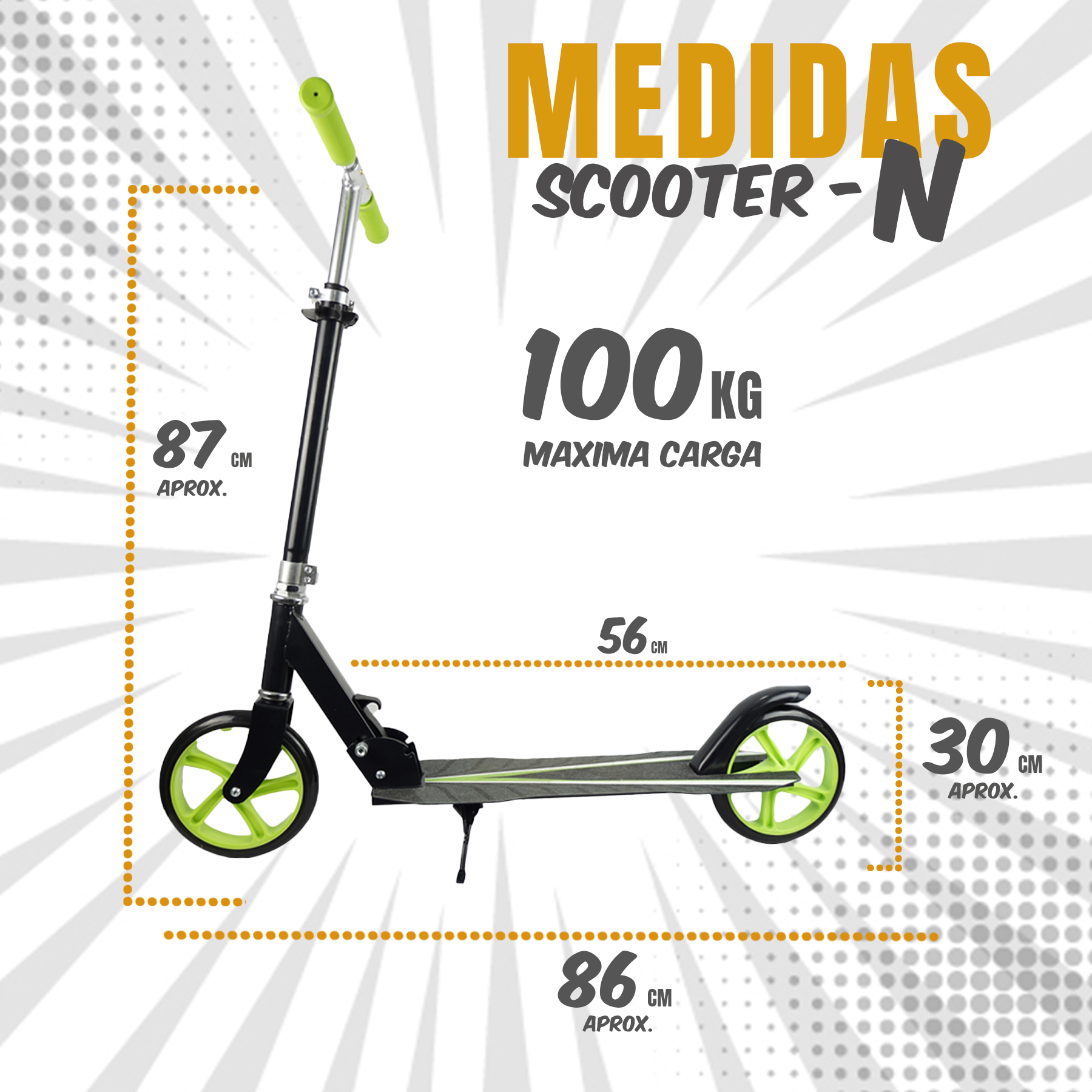 iNFANCiA FELiZ Scooter Patinete Plegable Ideal para Transportar en la Ciudad, monopatín, patín del Diablo, para Adolescentes y Adultos. soporta 100kg, Acero Reforzado