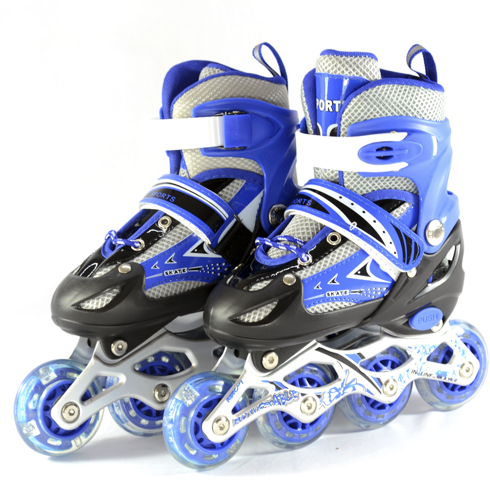 iNFANCiA FELiZ Patines en línea recreativos Skates Ajustables al pie Unisex para niños, niñas, jóvenes y Adultos, con luz led en la Rueda Delantera. excelente para Principiantes