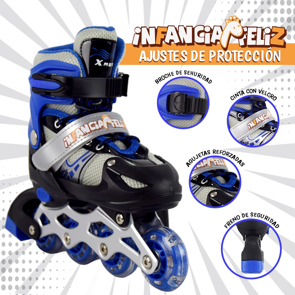 iNFANCiA FELiZ Patines en línea recreativos Skates Ajustables al pie Unisex para niños, niñas, jóvenes y Adultos, con luz led en la Rueda Delantera. excelente para Principiantes