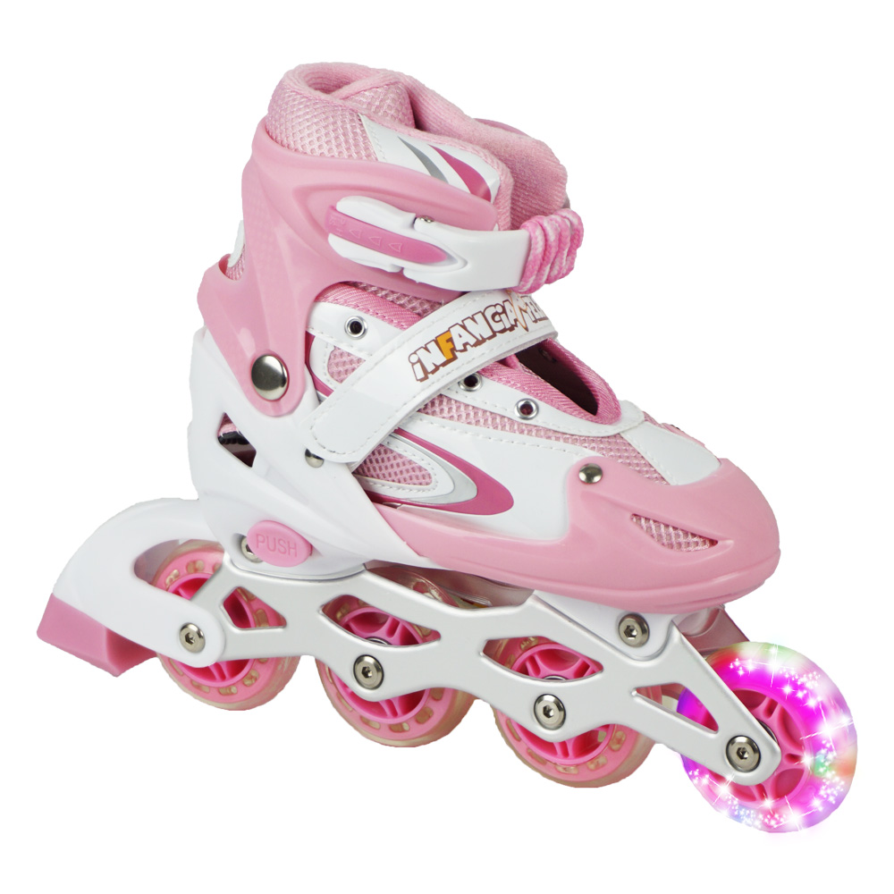 iNFANCiA FELiZ Patines en línea recreativos Skates Ajustables al pie Unisex para niños, niñas, jóvenes y Adultos, con luz led en la Rueda Delantera. excelente para Principiantes
