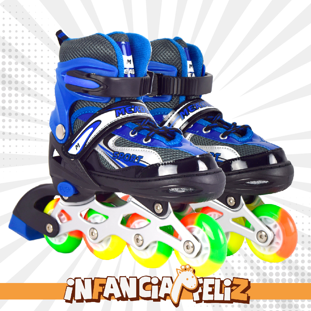 iNFANCiA FELiZ 7128AT Patines en línea recreativos Skates Ajustables al pie Unisex para niños, niñas, jóvenes y Adultos, Excelentes par iniciarse en el Patinaje.