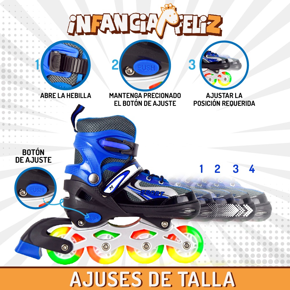 iNFANCiA FELiZ 7128AT Patines en línea recreativos Skates Ajustables al pie Unisex para niños, niñas, jóvenes y Adultos, Excelentes par iniciarse en el Patinaje.