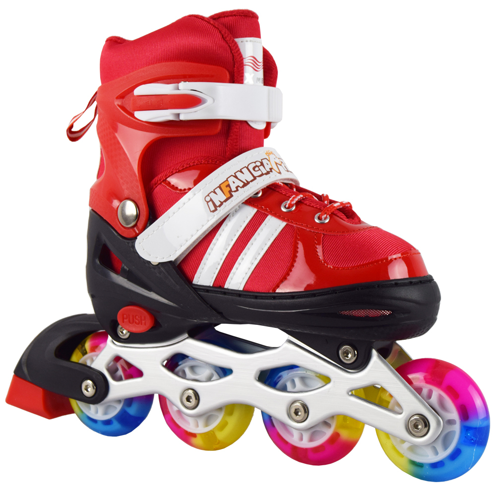 iNFANCiA FELiZ 608AT Patines Arcoíris en línea con LUZ LED Ajustables al pie en 4 Niveles Unisex para niños, niñas, jóvenes y Adultos, perfectos para iniciarse en el Patinaje