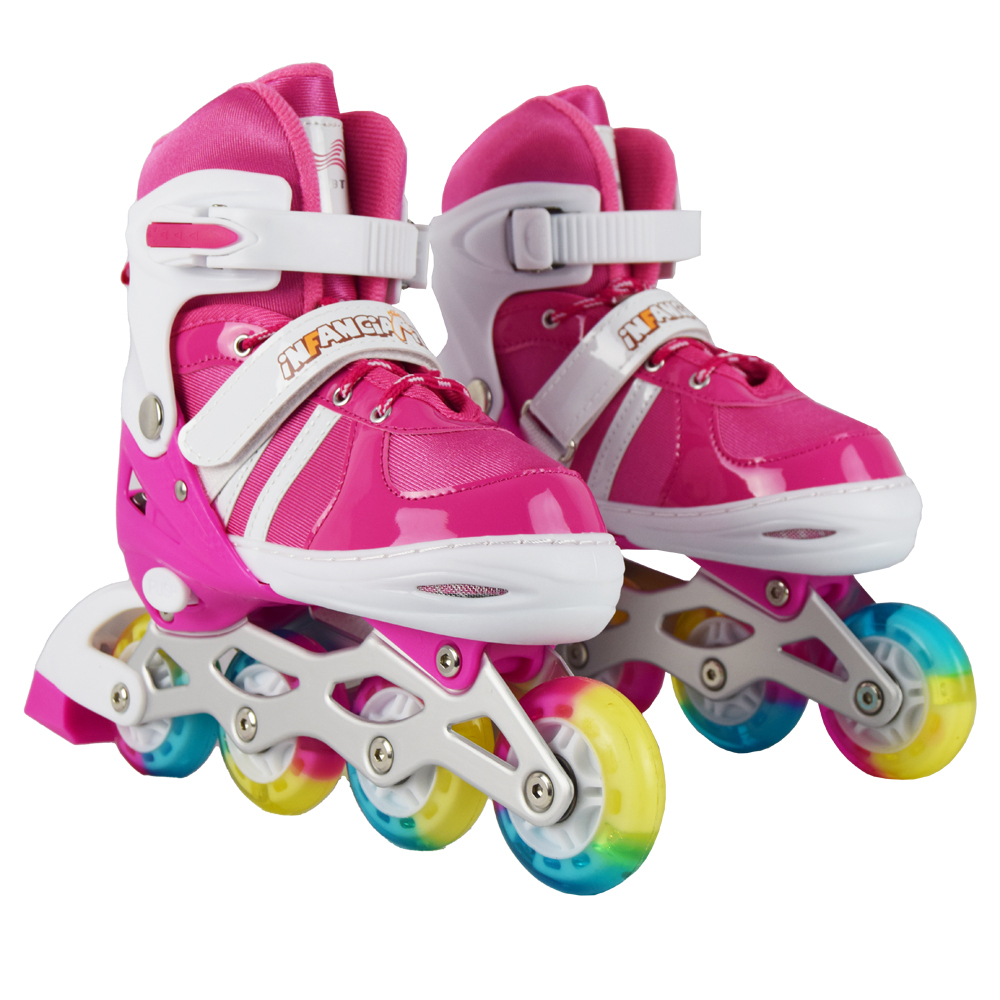 iNFANCiA FELiZ 608AT Patines Arcoíris en línea con LUZ LED Ajustables al pie en 4 Niveles Unisex para niños, niñas, jóvenes y Adultos, perfectos para iniciarse en el Patinaje