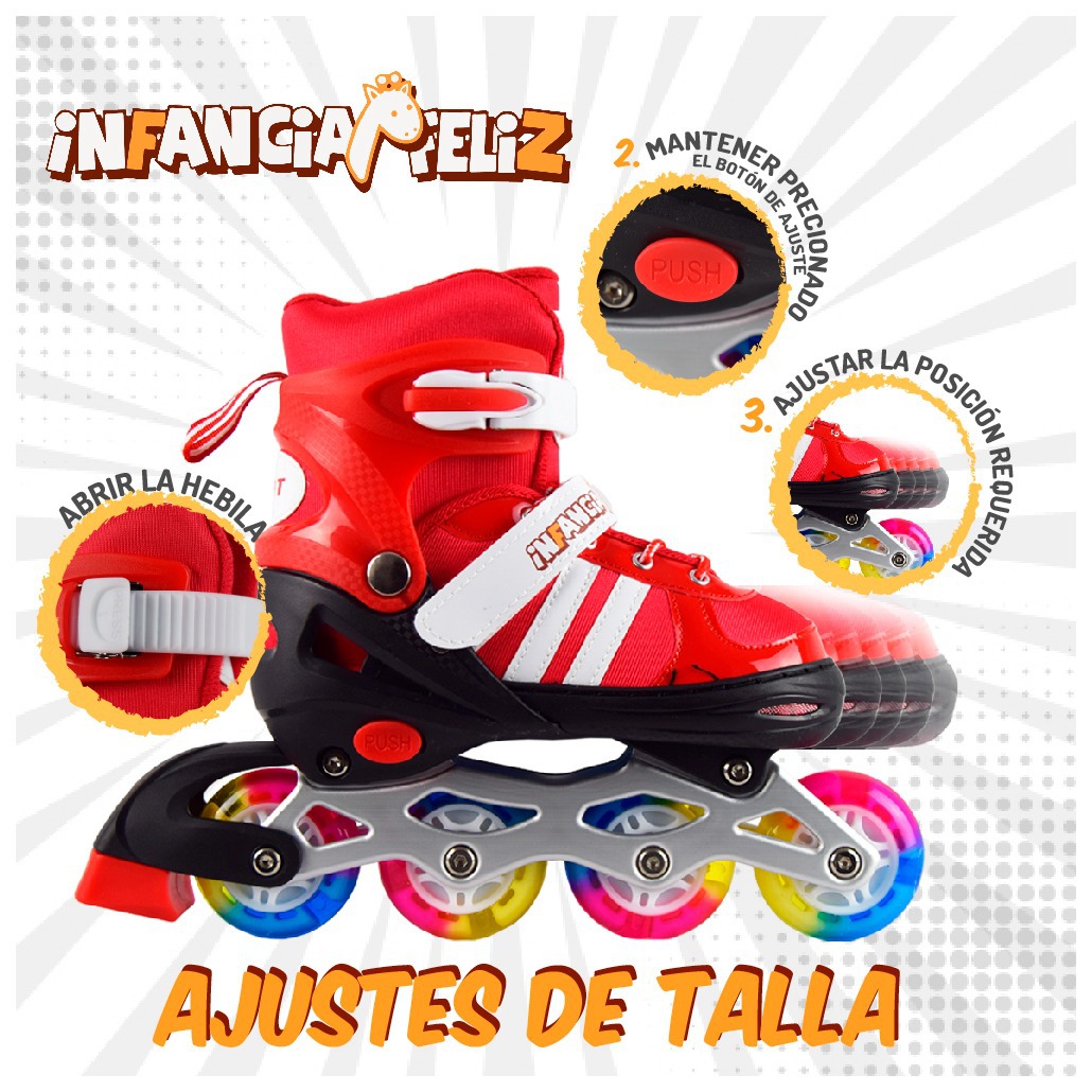 iNFANCiA FELiZ 608AT Patines Arcoíris en línea con LUZ LED Ajustables al pie en 4 Niveles Unisex para niños, niñas, jóvenes y Adultos, perfectos para iniciarse en el Patinaje