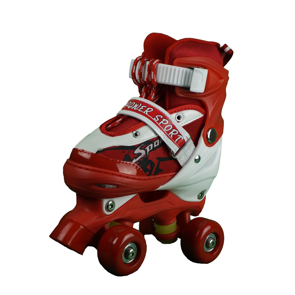 iNFANCiA FELiZ Patines Quads 4 Ruedas en Paralelo, Ajustables a 4 Niveles de Crecimiento en la Bota, Unisex para Edades de 5 a 14 años, Suaves y Ligeros