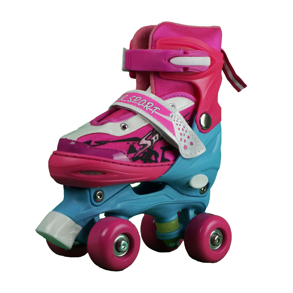 iNFANCiA FELiZ Patines Quads 4 Ruedas en Paralelo, Ajustables a 4 Niveles de Crecimiento en la Bota, Unisex para Edades de 5 a 14 años, Suaves y Ligeros