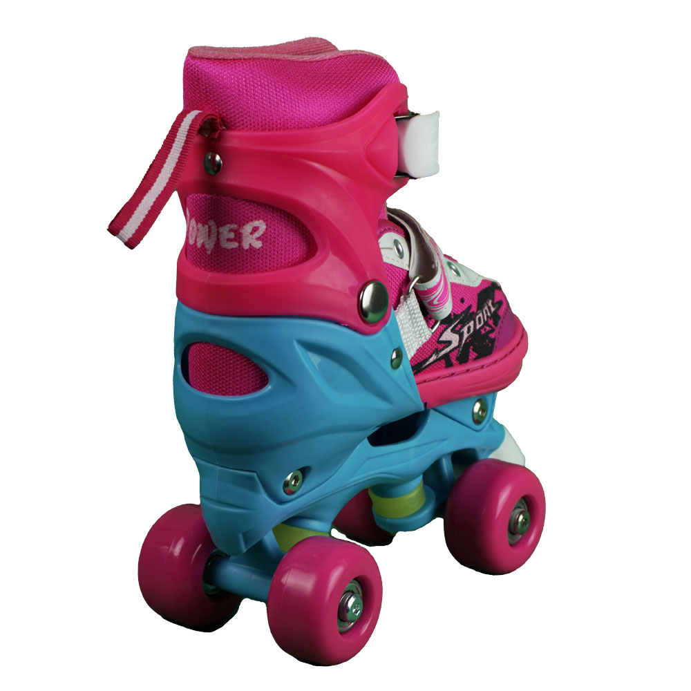 iNFANCiA FELiZ Patines Quads 4 Ruedas en Paralelo, Ajustables a 4 Niveles de Crecimiento en la Bota, Unisex para Edades de 5 a 14 años, Suaves y Ligeros