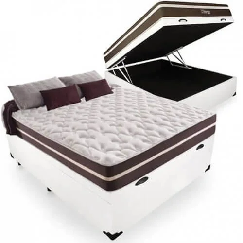 Cama Box Anjos Baú Universal Branca e Colchão de Molas Casal