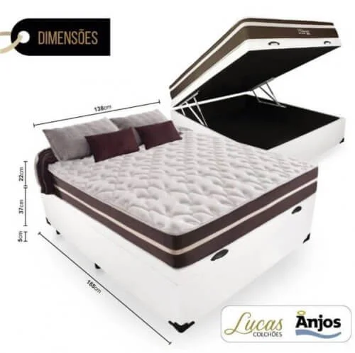 Cama Box Anjos Baú Universal Branca e Colchão de Molas Casal