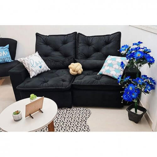 Sofá Elegance 3 Lugares Retrátil e Reclinável com Tecido Veludo de 200cm