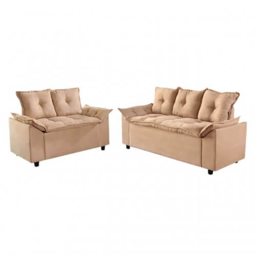 Conjunto de Sofá Liones com 2 e 3 Lugares Tecido Suede
