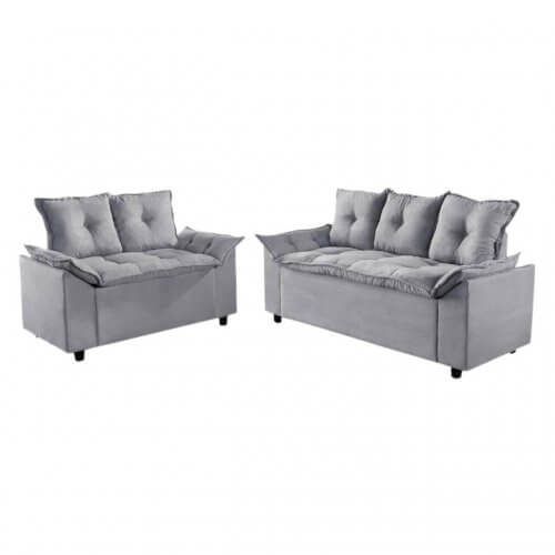 Conjunto de Sofá Liones com 2 e 3 Lugares Tecido Suede