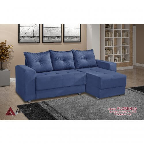 Sofá Florença 3 Lugares com Chaise Tecido Suede 200cm