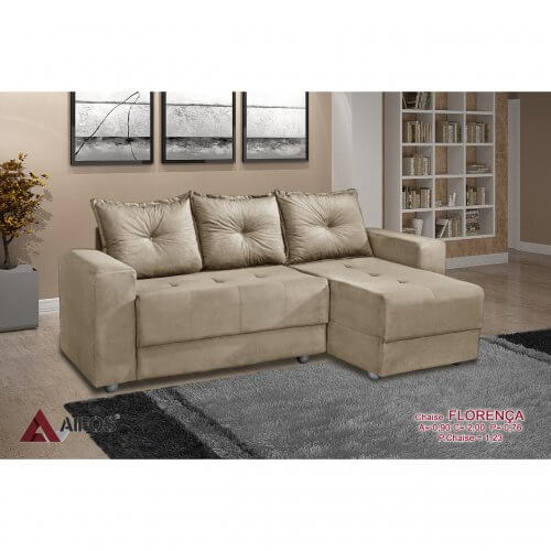 Sofá Florença 3 Lugares com Chaise Tecido Suede 200cm
