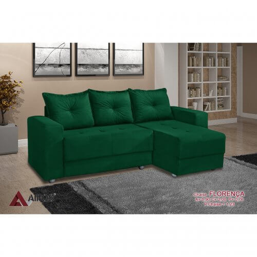 Sofá Florença 3 Lugares com Chaise Tecido Suede 200cm