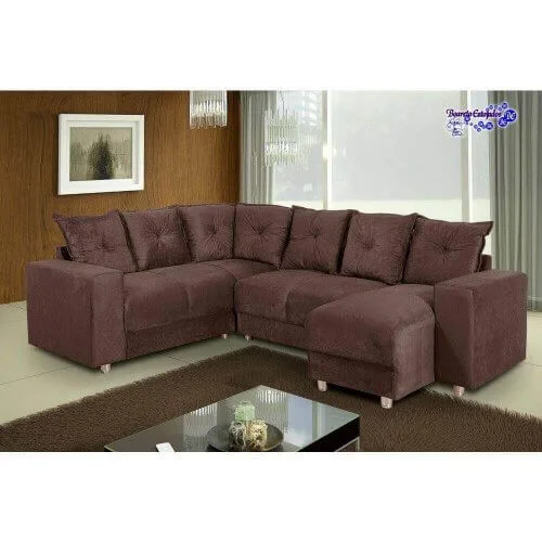 Sofá de Canto 5070 com Chaise 6 Lugares Suede