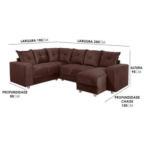 Sofá de Canto 5070 com Chaise 6 Lugares Suede