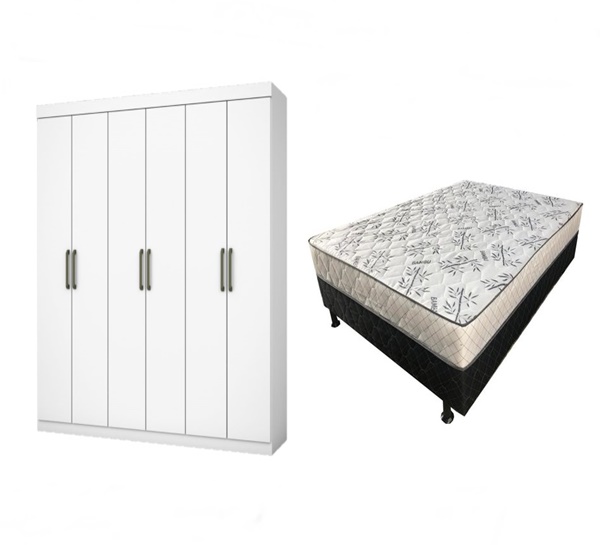Guarda Roupa Recife Casal 6 Portas 2 Gavetas + Cama Box Casal Mônaco Conjugado Espuma Ortopédica