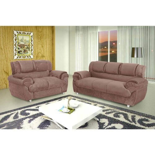 Conjunto de Sofá 7025 com 2 e 3 Lugares em Tecido Suede