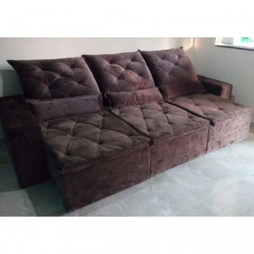 Sofá Castelo 6 Lugares Retrátil e Reclinável Tecido Suede 290cm