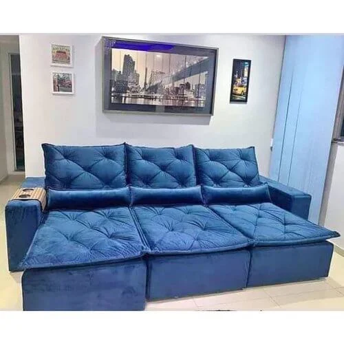 Sofá Castelo 6 Lugares Retrátil e Reclinável Tecido Suede 290cm