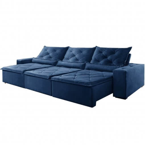 Sofá Castelo 6 Lugares Retrátil e Reclinável Tecido Suede 290cm