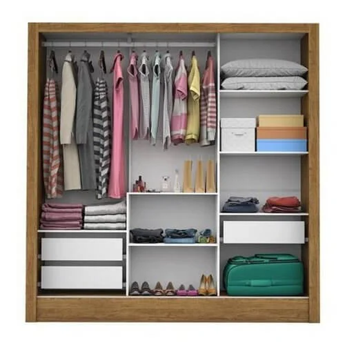 Guarda Roupa Casal Dubai com Espelho e 3 Portas de Correr + Cama Box Casal Mônaco Conjugado Espuma Ortopédica