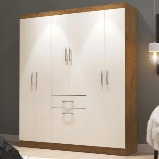 Guarda Roupa Marbella Casal 6 Portas 1 Gaveta + Cama Box Casal Mônaco Conjugado Espuma Ortopédica
