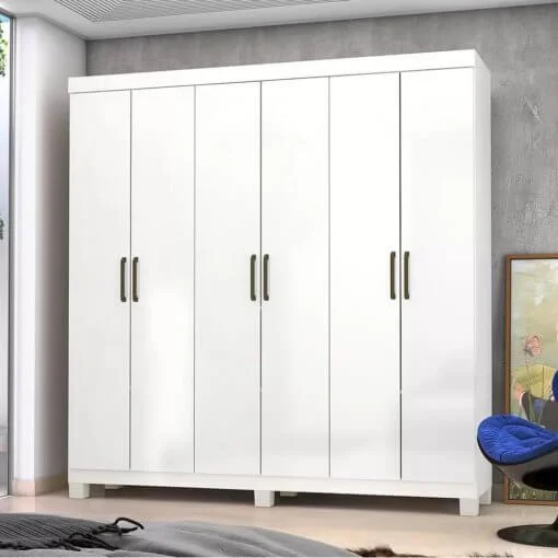 Guarda Roupa Recife Casal 6 Portas 2 Gavetas + Cama Box Casal Mônaco Conjugado Espuma Ortopédica