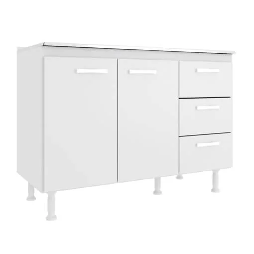 Balcão Cozinha com Tampo 2 Portas 3 Gavetas Evidencia Moveis