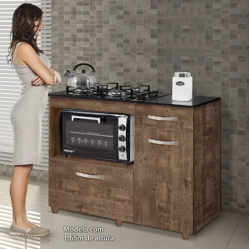Balcão Para Cooktop Violeta 4 Bocas e Forno 2 Portas 1 Gaveta