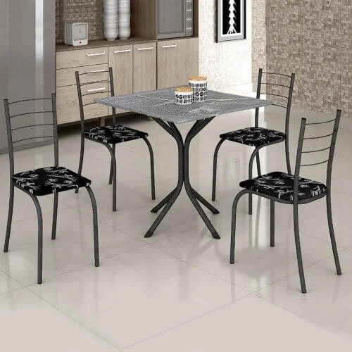 Mesa Pop Teixeira Tubular 4 cadeiras Tampo de Granito Cinza