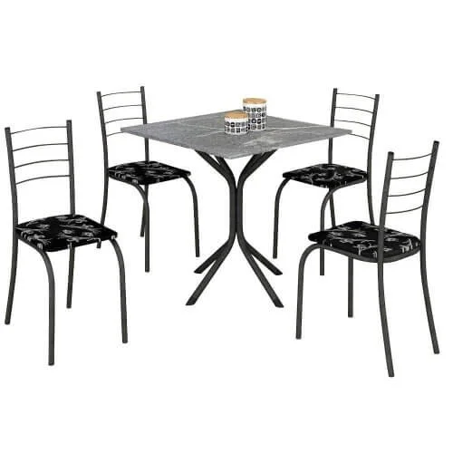 Mesa Pop Teixeira Tubular 4 cadeiras Tampo de Granito Cinza