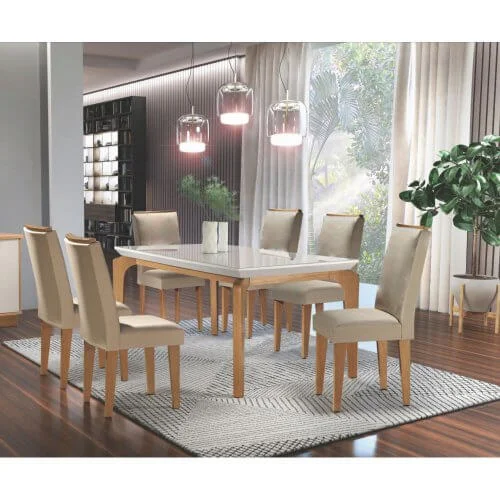 Mesa de Jantar Londrina 6 Cadeiras Rufato Imbuia Off White