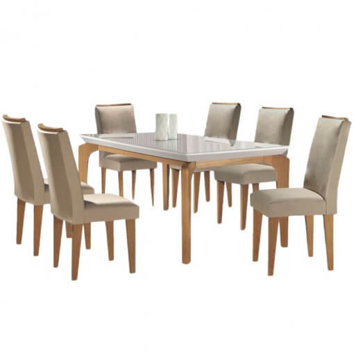 Mesa de Jantar Londrina 6 Cadeiras Rufato Imbuia Off White