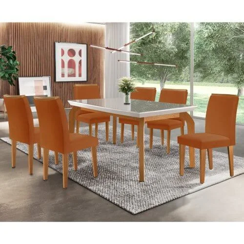 Mesa de Jantar Londrina 6 Cadeiras Rufato Imbuia Off White