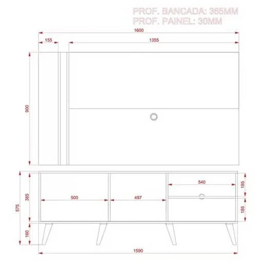Rack com Painel Cronos para TV até 65 Polegadas 2 Portas Madetec