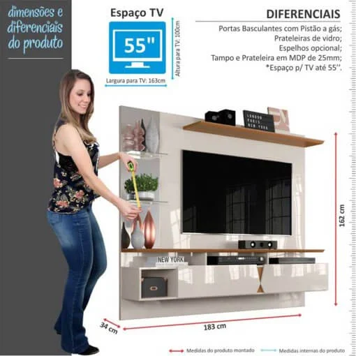 Painel Intense para TV até 55 Polegadas 2 Portas Lukaliam Damasco Off White
