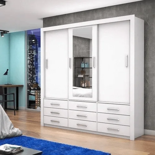 Guarda Roupa Casal Anjos 3 Portas 9 Gavetas com Espelho