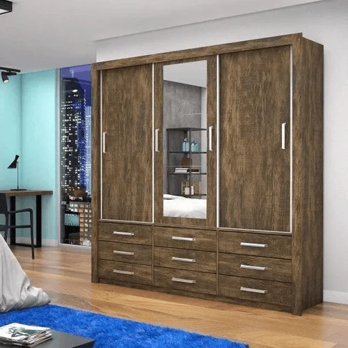 Guarda Roupa Casal Anjos 3 Portas 9 Gavetas com Espelho