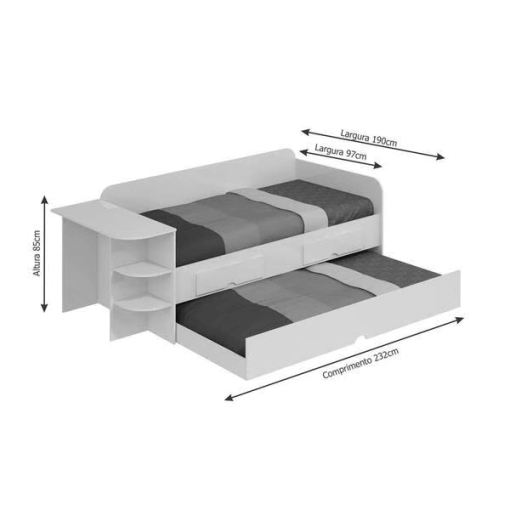 Sofá Cama Helena 3 Lugares com Escrivaninha Cimol Branco